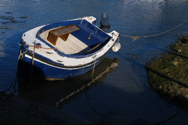 A tight frame of an old boat at Kercabellec. Mesquer, France - April 29, 2024.