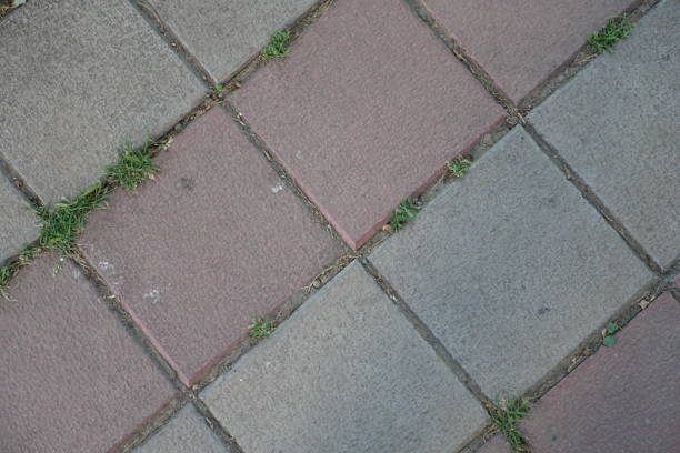 istock Close shot of stack bond brick like gray and pink concrete pavement 2151075303