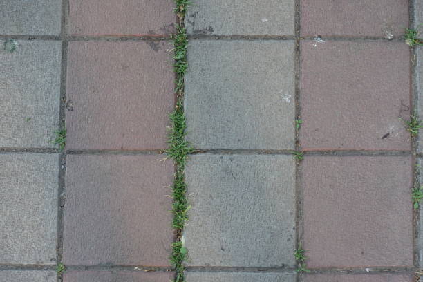 istock Dirty surface of stack bond brick like gray and pink concrete pavement 2151075368