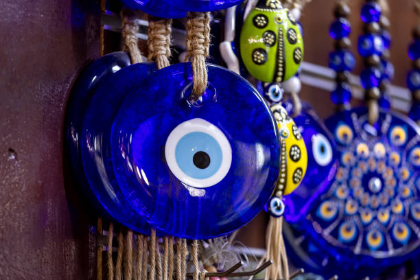 istock Blue Fatima eye, protective amulets against evil eye, Turkish decorative glass souvenir 2151075405