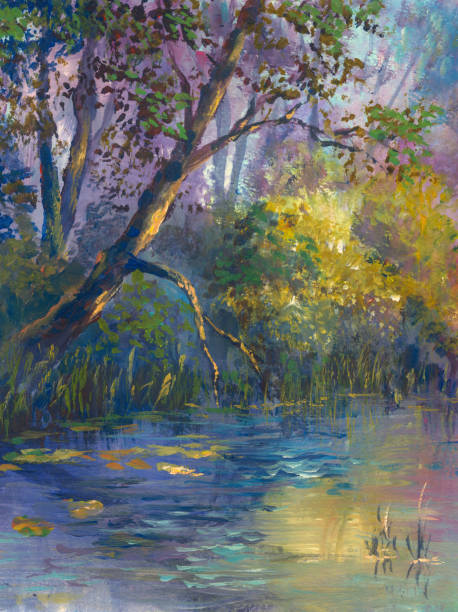istock river in autumn forest on a sunny day, painting 2151077262