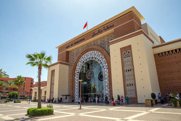 Marrakesh, Morocco - April 14, 2024: Entrance to Marrakesh railway station (Gare de Marrakech)