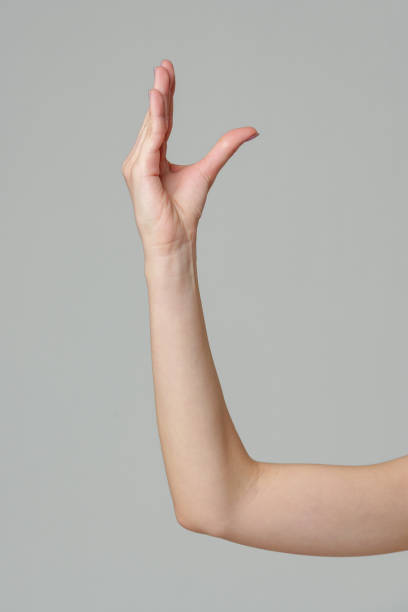 istock Female hand sign against gray background in studio 2151077638
