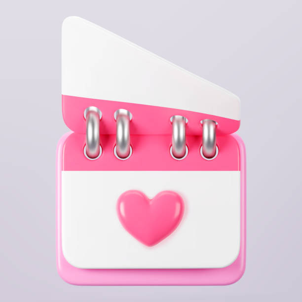 istock 3d pink calendar with heart icon isolated. Render of daily wedding event schedule planner, valentine's day, birthday. Menstrual calendar for control women cycle. 3d cartoon simple vector illustration 2151078710