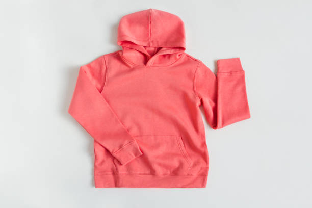 istock Red sweatshirt mockup on the white background. Template sweatshirt front for design and print. Hoodie with pocket, long sleeve.  Basic clothing witout logo. Top view 2151079823