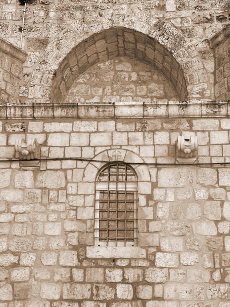 istock Sepia Tone Historic Building Window Stone Facade 2151084117