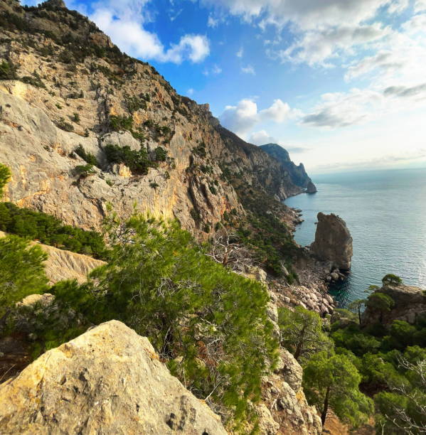 istock Scenic Cliffside Ocean View Lush Foliage Sunny Day 2151084120