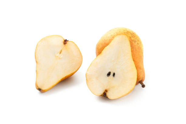 istock Whole and half of pear isolated on white background with clipping path. 2151084878
