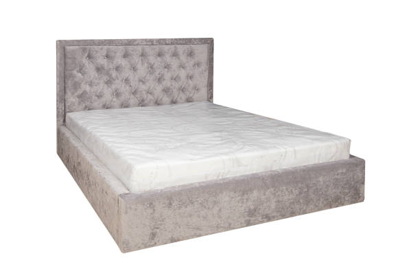 istock Double bed with soft headboard. Cushioned furniture. 2151086315