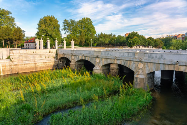 Ancient stone bridge that spans the Manzanares River in Madrid, Spain