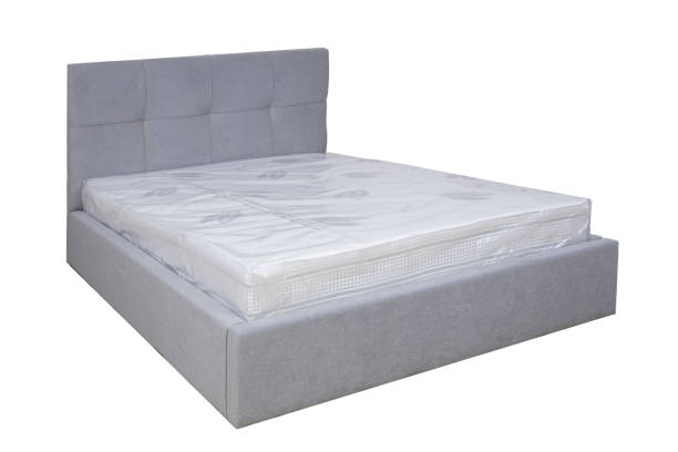 istock Double bed with soft headboard. Cushioned furniture. 2151088168