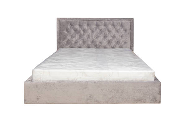 istock Double bed with soft headboard. Cushioned furniture. 2151088179