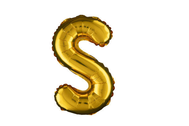 istock Helium gold balloon letter S isolated on white. 2151089254