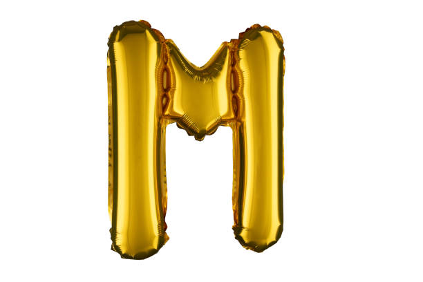 istock Helium gold balloon letter M isolated on white. 2151089860