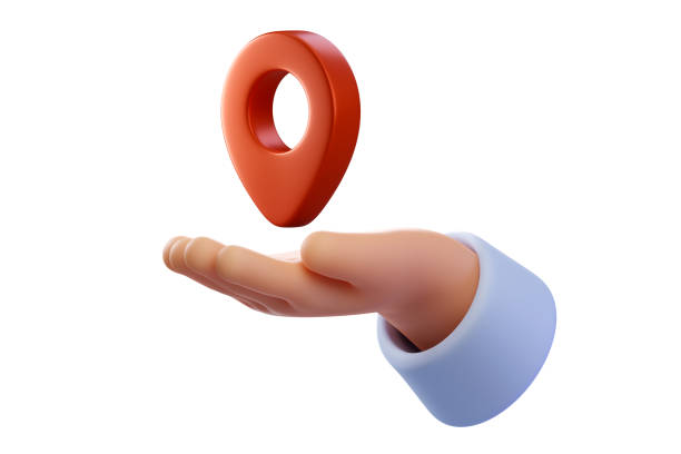 istock 3d Hand holding pin location. Position element. Laying a route, finding the location of a point on the map. Pin icon sign or navigation map locator travel GPS direction pointer. 2151090894