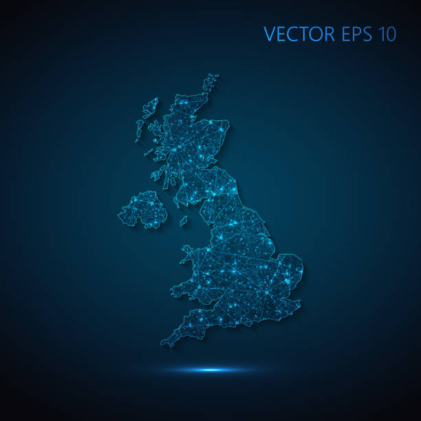 istock United Kingdom map created from lines and bright points in the form of starry sky with polygonal wireframe mesh and connected lines on dark blue background 2151091033