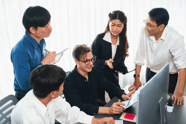 istock Group of diverse office worker employee working together. Prudent 2151092238