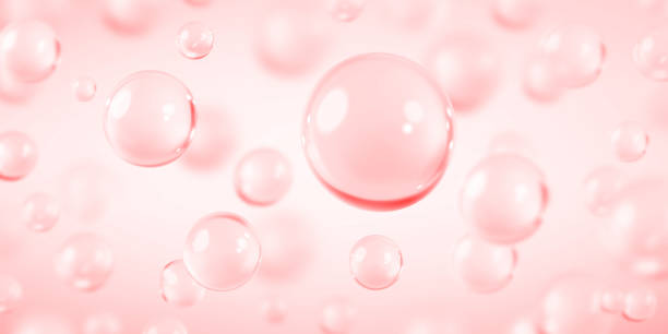 ilustraciones, imágenes clip art, dibujos animados e iconos de stock de burbujas de colágeno o suero sobre fondo rosa. concepto de solución cosmética para el cuidado de la piel. ilustración vectorial - tratamiento de belleza