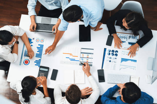istock Top view project manager communicate and collaborate with team. Prudent 2151093480