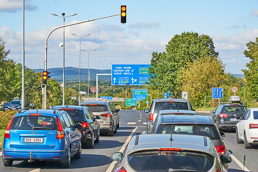 Cheb, Czech Republic - September 24, 2023: Traffic on the highway near Cheb