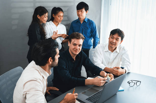 istock Group of diverse office worker employee working together. Prudent 2151095433