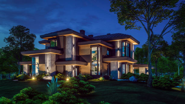 istock 3d rendering of modern house in luxurious style in night 2151096351