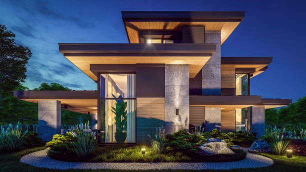istock 3d rendering of modern house in luxurious style in night 2151096373