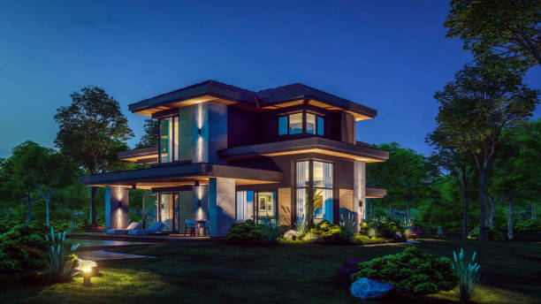 istock 3d rendering of modern house in luxurious style in night 2151096395