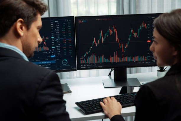 istock Business traders discussing on dynamic stock risk or profit point. Postulate. 2151099660