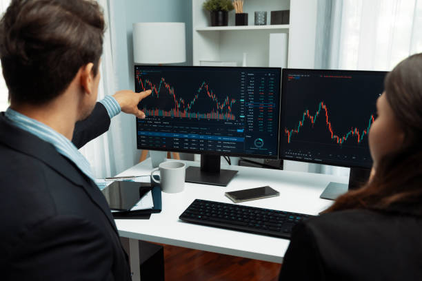 istock Business traders discussing on dynamic stock risk or profit point. Postulate. 2151099915