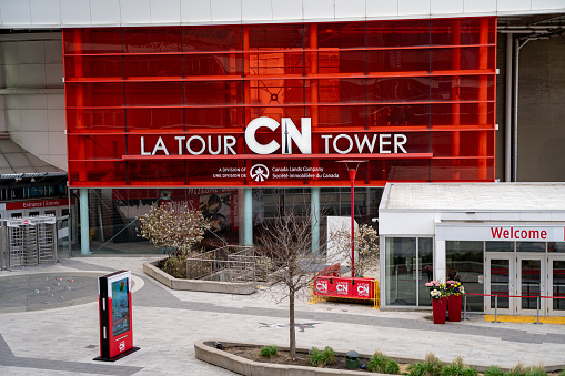 The entrance to the CN Tower in Downtown Toronto. Toronto, Canada - April 29, 2024.