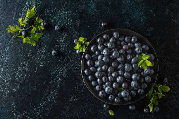 istock Blueberries in a black plate on a dark background. 2151102798