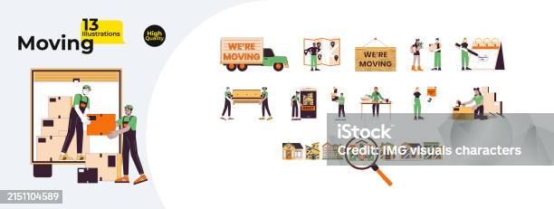 Relocation Drawing Simple Relocation Moving Line Cartoon Flat Illustration Bundle Stock ...