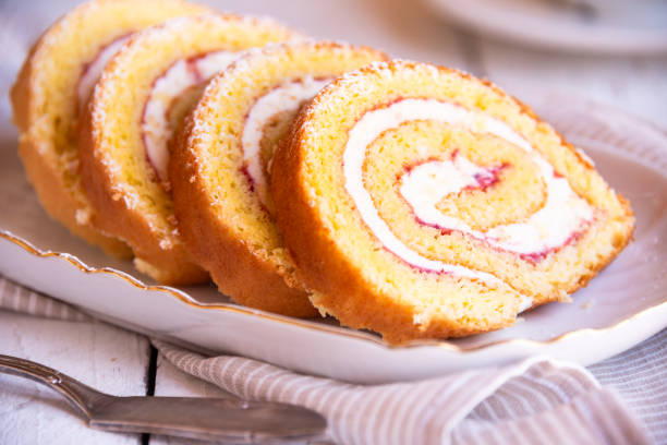 Delicious swiss roll with cream, homemde dessert