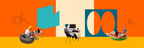 istock Banner. Contemporary artwork. Community collage. Young people, freelancers, remote workers, students works in modern co-working space. 2151113678