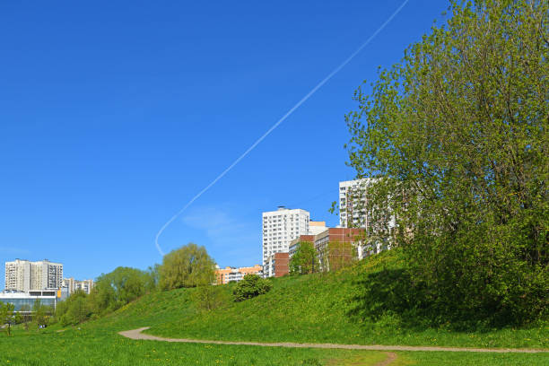 Landscape park on bright sunny spring day. Moscow, Russia