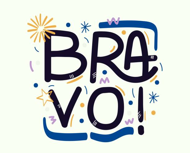 ilustrații de stoc cu bravo. cuvinte scrise cu litere vectoriale scrise de mână. ilustrație de stoc aplauze, salut, banner - semn - encore