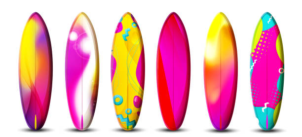 istock The concept of a summer exotic holiday in a modern style. Surfboards with summer exotic gradient multicolored on an white background. Stylish tropical vector set. 2151117210