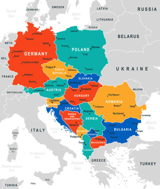 Central Europe Map Vector Colored Map Of Central Europe Stock Central Europe Map Vector Colored Map Of Central Europe 