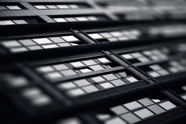 Building facades and windows patter. Artistic black and white photo