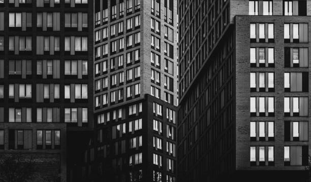 istock Building facades and windows patter. Artistic black and white photo 2151121829