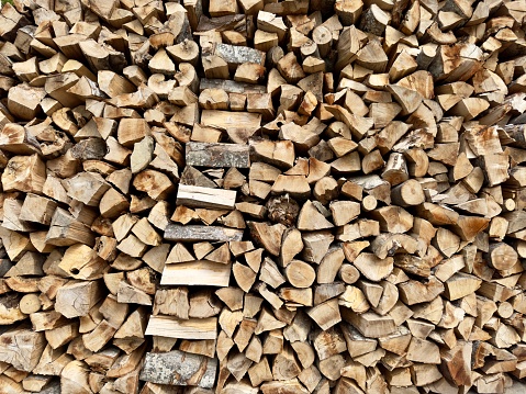 Pile of wood chops used  for fire hearing