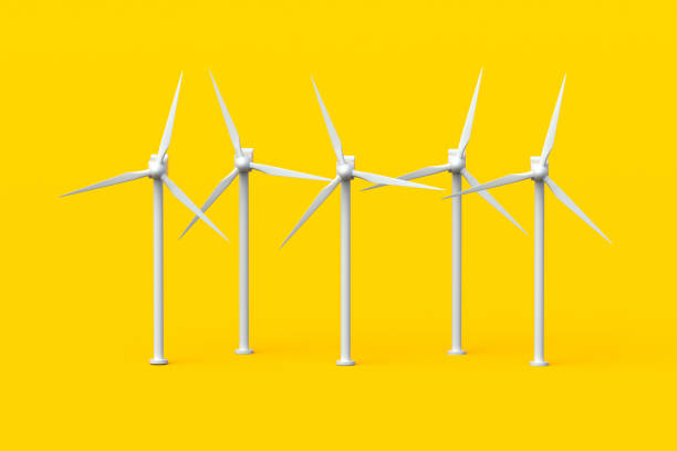 istock Many wind generators on orange background. Clean ecological power energy concept. Windmill energy farm. Modern alternative renewable technology. 3d render 2151122122