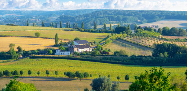 Hills of Limburg near Eys, Netherlands, with a small village of several houses