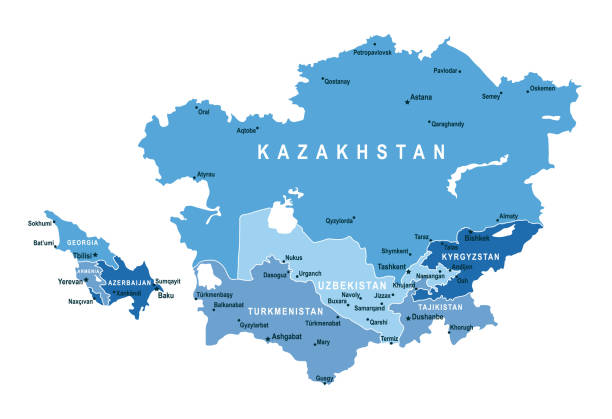 istock Caucasus and Central Asia Map. Vector colored map of Caucasus and Central Asia 2151123716