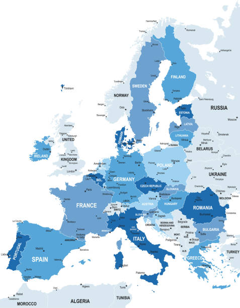 mapa evropské unie. vektorová barevná mapa evropské unie - německo střední evropa stock ilustrace