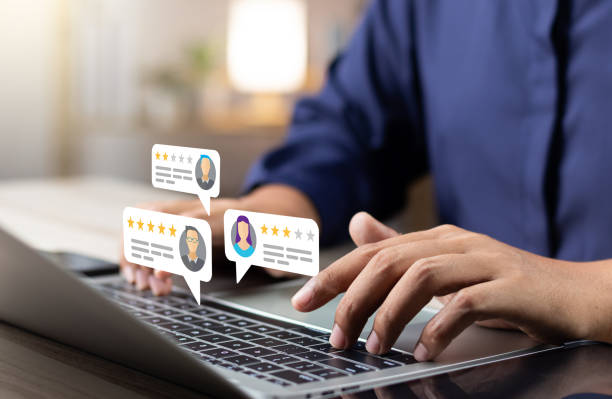 istock Online customer satisfaction Survey service concept, client rate service from experience in application,Consumer give five-Stars and feedback review for quality, Business reputation ranking from buyer 2151126033