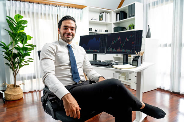 istock Profile of trader businessman looking at camera good-looking pose. Surmise. 2151132234