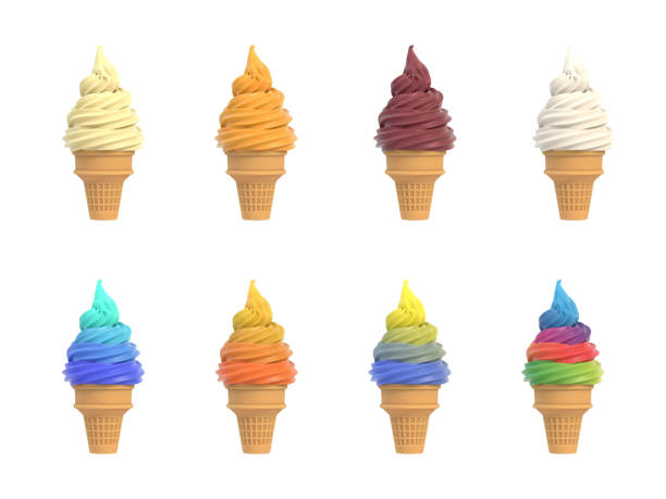 Set of soft ice icecream in waffle cones