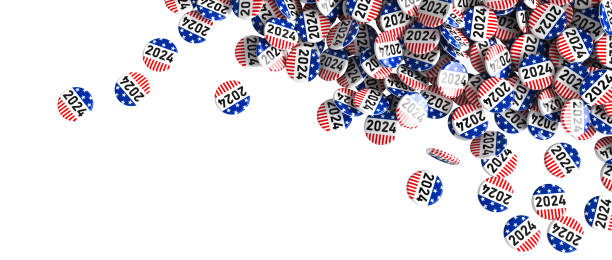 istock Patriotic buttons with 2024 text, symbolizing usa election 2151134965
